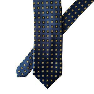 Firenze Mens Navy Blue Yellow Floral Medallion 100% Silk Necktie‎ Italy Business